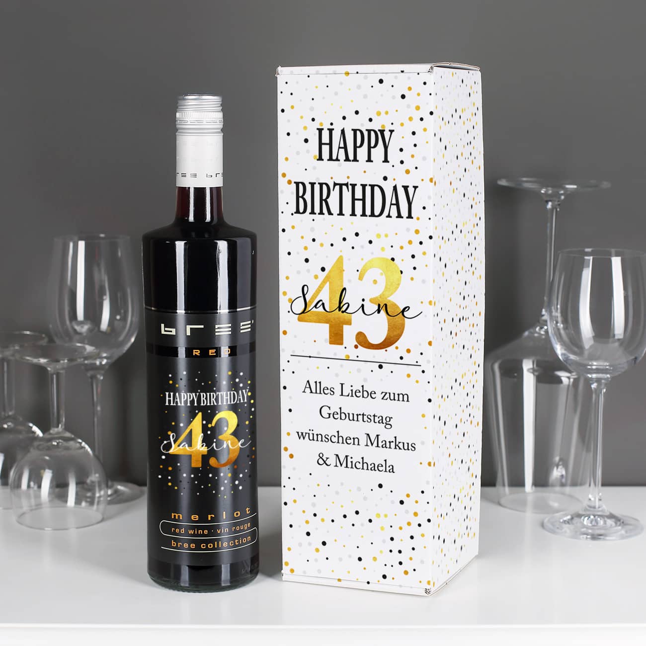 Persönlicher Wein zum Geburtstag mit passender Geschenkverpackung