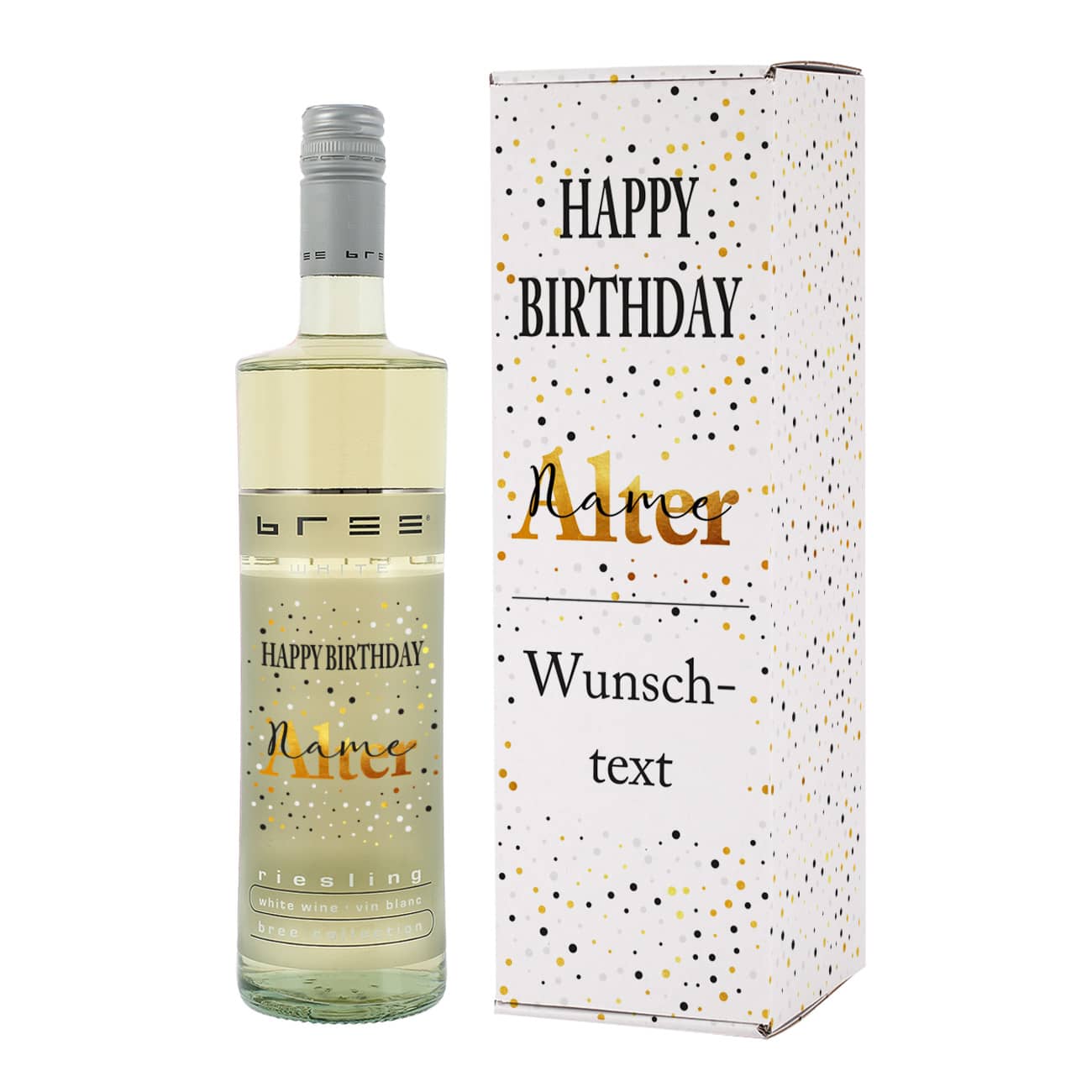 Flasche und Box mit Ihren Angaben bedruckt