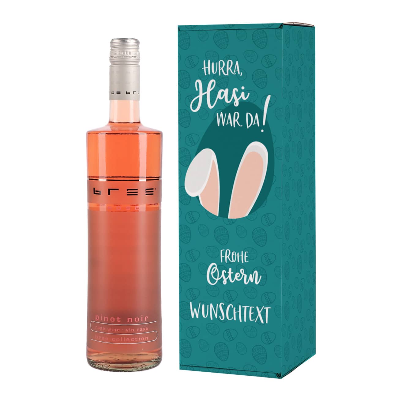 Roséwein in Geschenkverpackung mit Ostermotiv mit personalisiertem Text