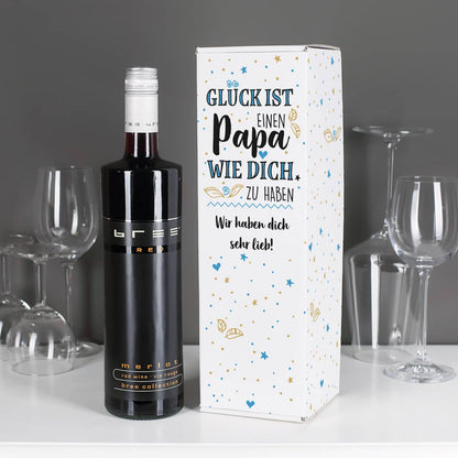 Set BREE Weinflasche mit bedruckter Verpackung für Väter mit Wunschtext