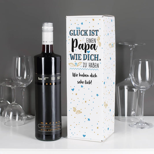 Set BREE Weinflasche mit bedruckter Verpackung für Väter mit Wunschtext