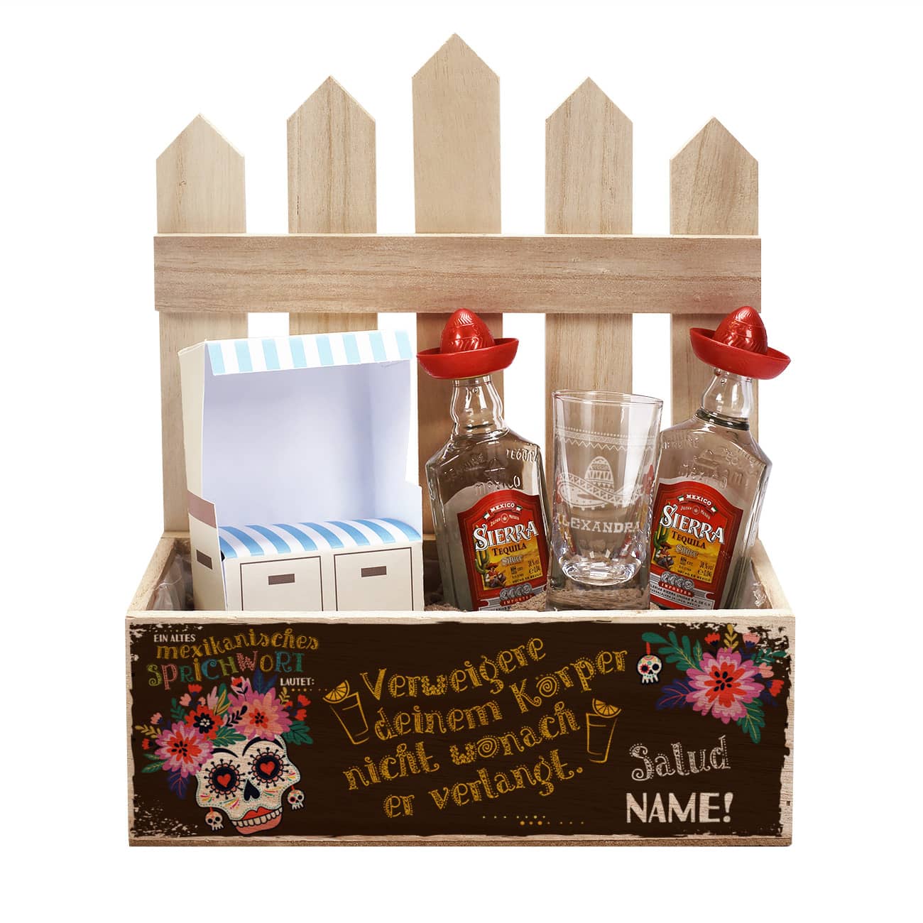 Geschenkset - mexikanisches Urlaubs Feeling mit Tequila und Schnapsglas