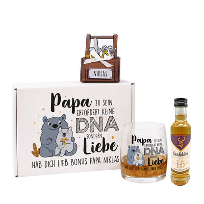Papa zu sein erfordert keine DNA sondern Liebe - Whisky Geschenkset zum Vatertag