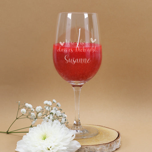 Hochwertige Gravur mit Name auf Weinglas mit Duftkerze
