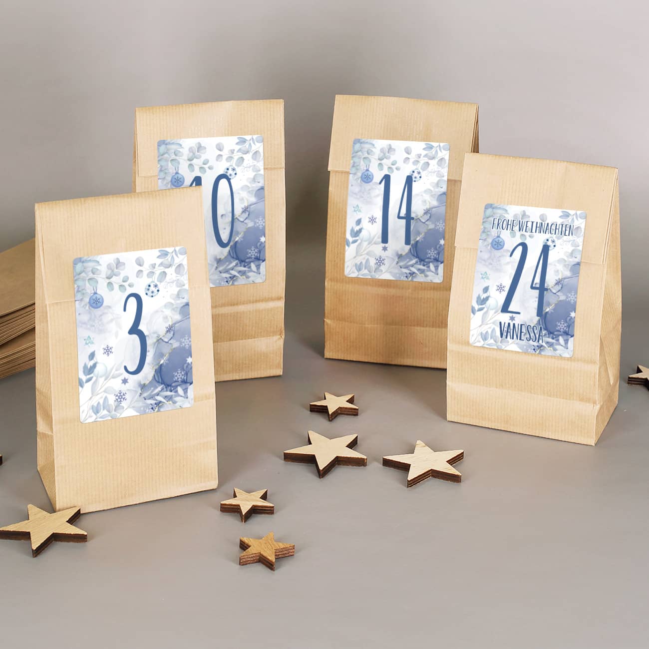 DIY Adventskalender mit Aufklebern und Papiertüten