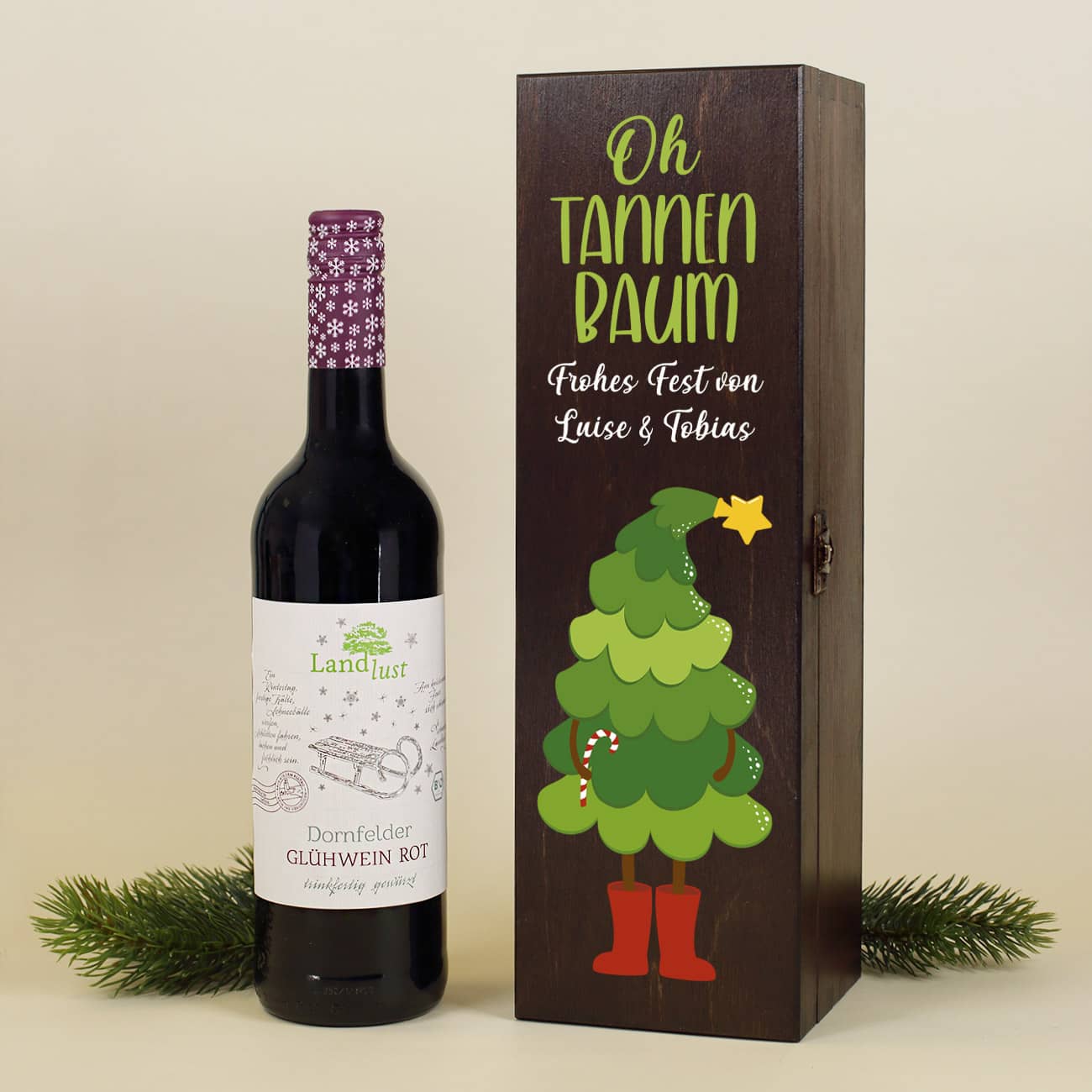 Weinkiste mit Glühwein