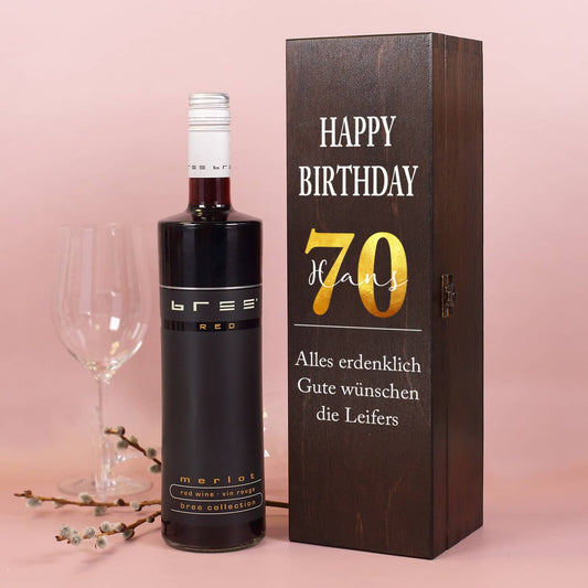 Rotwein der Marke BREE in persönlicher Geschenkbox zum Geburtstag