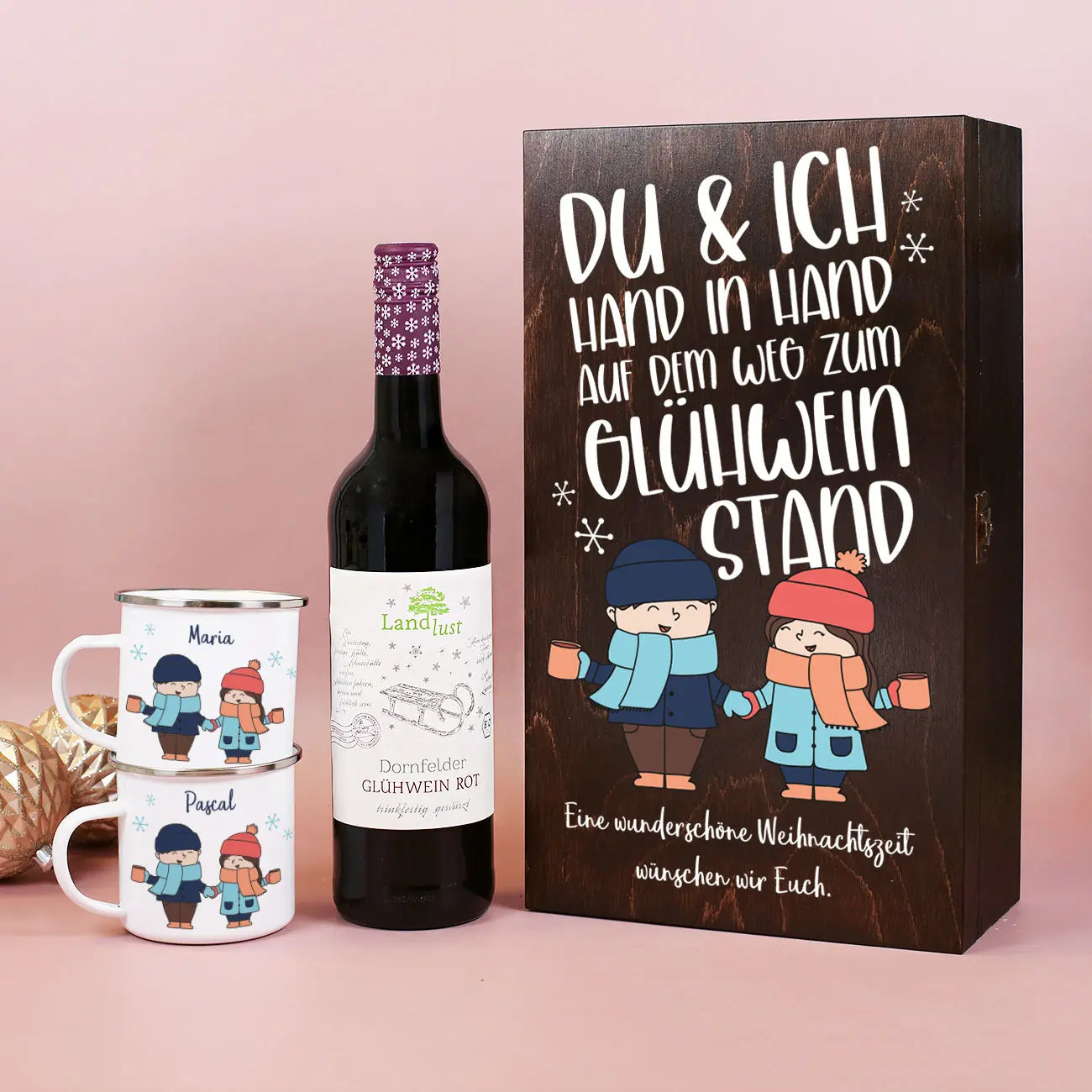 Hand in Hand zum Glühweinstand - Geschenkset mit Tassen und Glühwein
