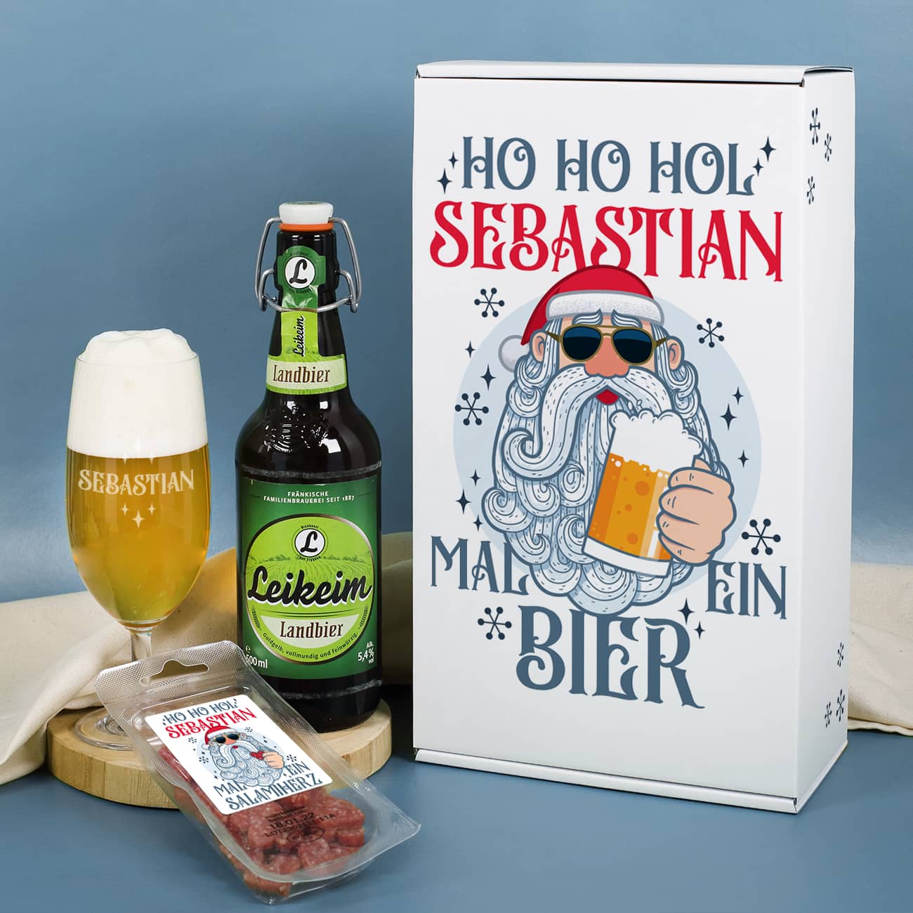HO HO HOL mir mal ein Bier - Geschenkset zu Weihnachten mit coolem Santa