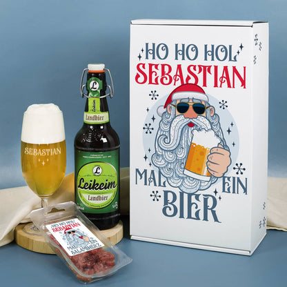 HO HO HOL mir mal ein Bier - Geschenkset zu Weihnachten mit coolem Santa
