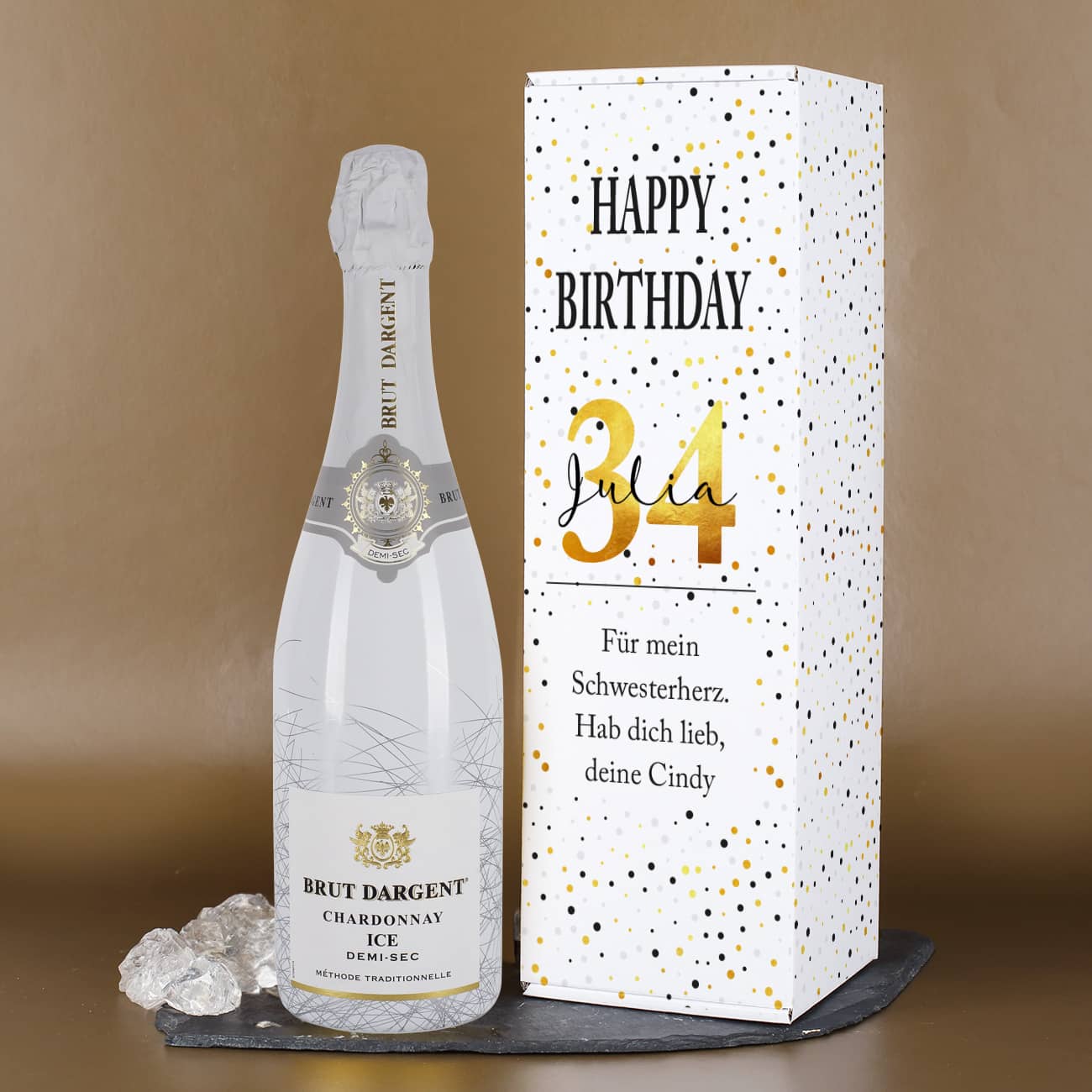 Happy Birthday-Geschenkbox mit Alter, Name und Text personalisiert