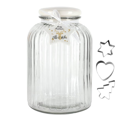 Keksglas mit luftdichtem Deckel, Namensanhänger und Keksausstechern