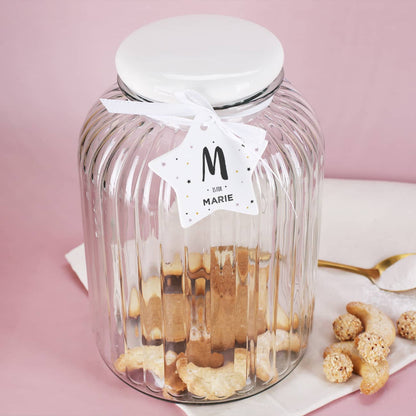 Riesiges Keksglas mit personalisiertem Keramikanhänger und 3 Keksausstechern