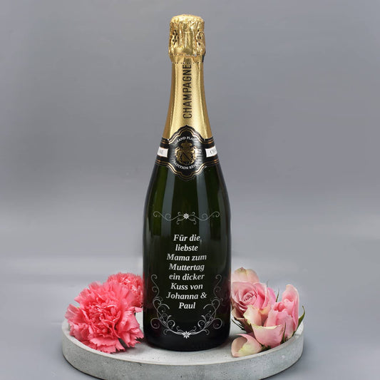 Edler Champagner mit frei wählbarem Wunschtext zum Muttertag