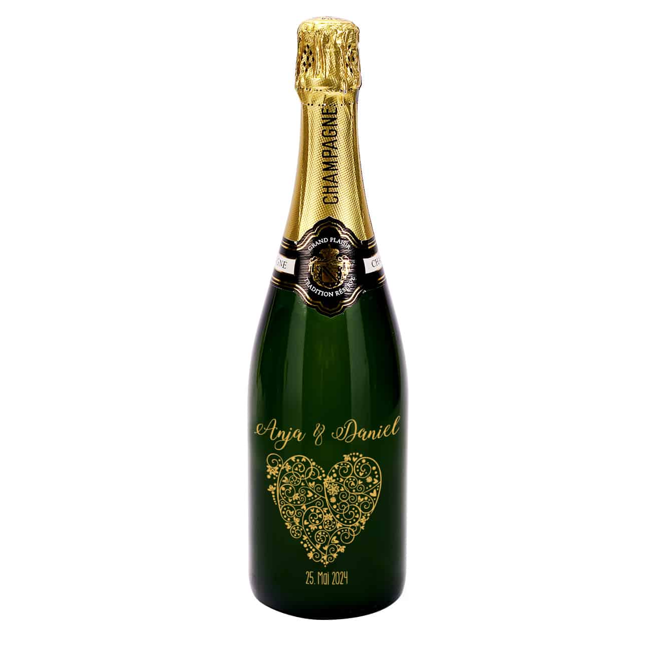 Persönlich gravierte Champagnerflasche zur Hochzeit
