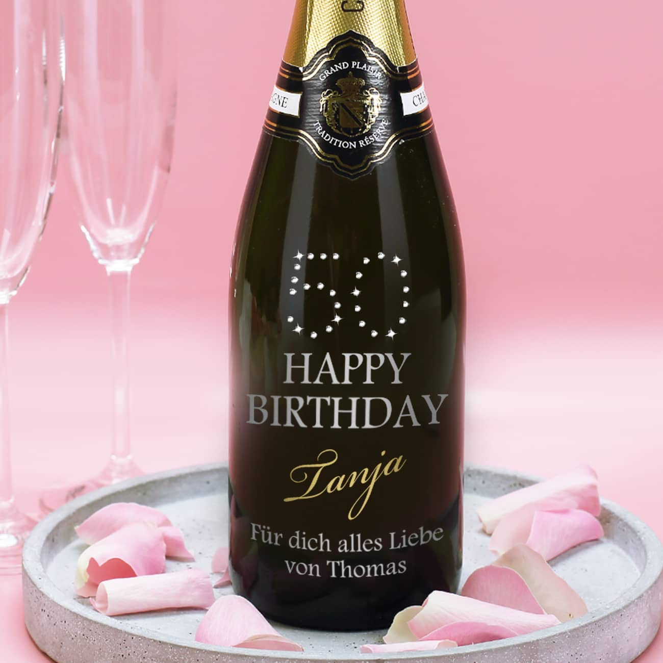 Geburtstagsgeschenk zum 50. Geburtstag Champagner mit Swarovskikristallen 