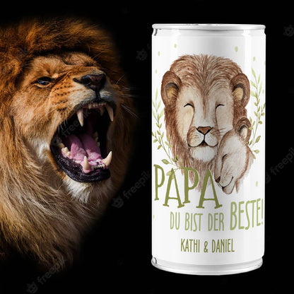 1 Liter Bierdose mit Löwen Motiv und Text nach Wunsch zum Vatertag