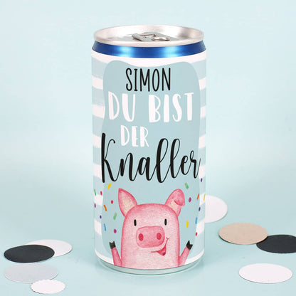 Niedliches und personalisiertes Schweinchen Motiv auf der Seccodose