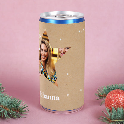 Personalisierte Secco-Dose mit Foto im Stern & Wunschtext | Frohes Fest Geschenk zu Weihnachten