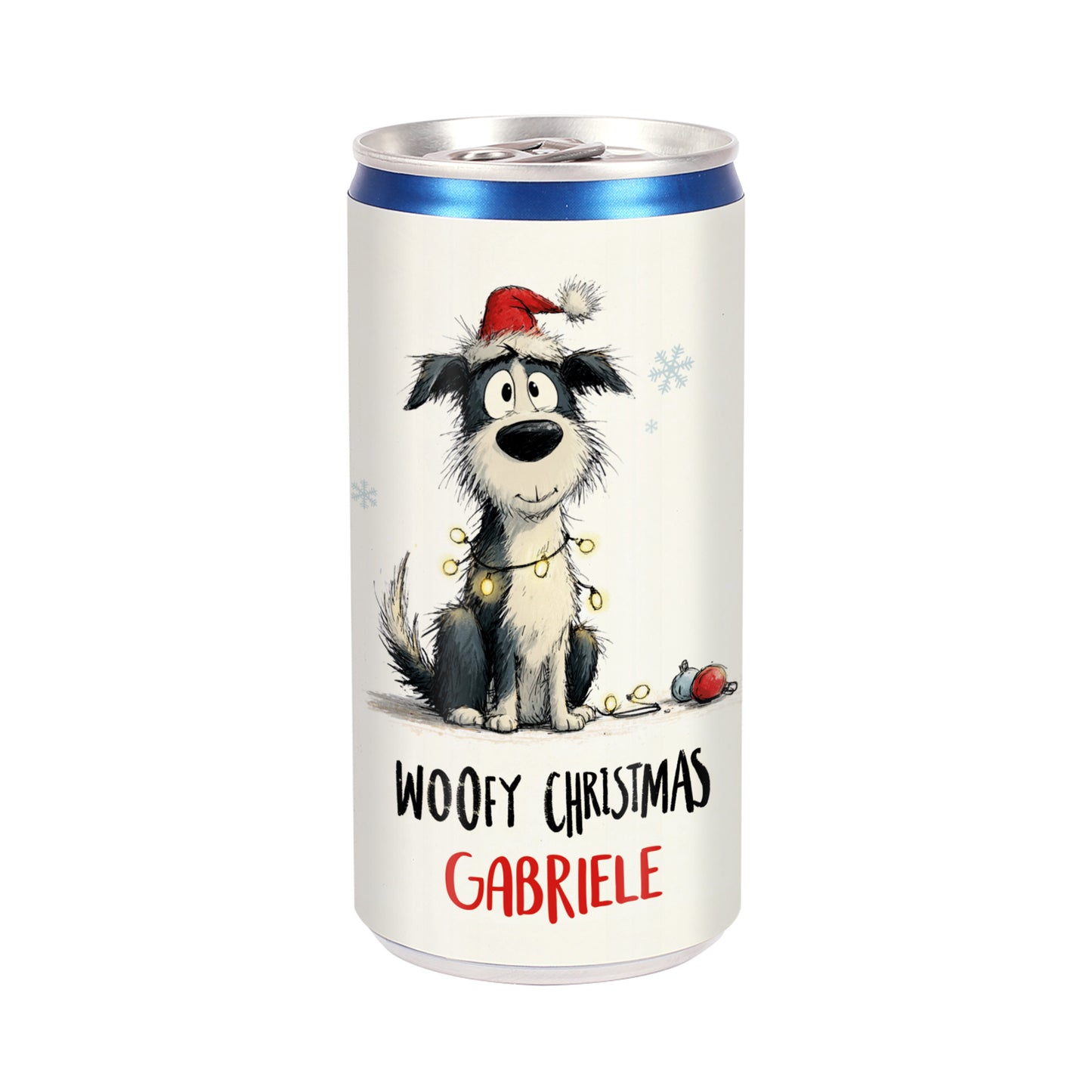 Prosecco-Dose mit Hund und roter Weihnachtsmütze – personalisiert mit Name Gabriele