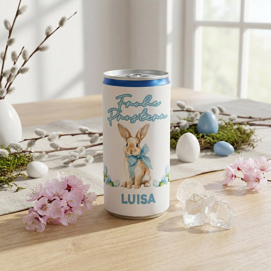 Personalisierter Oster Secco mit Hase und Wunschtext auf der Dose