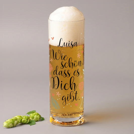 Personalisiertes Kölschglas mit Name Luisa und Spruch Wie schön dass es Dich gibt als Dankeschön Geschenk