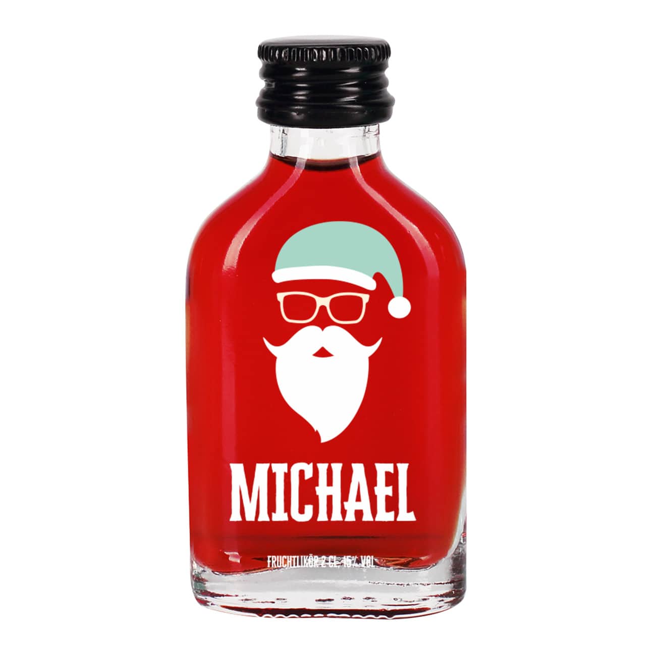 Weihnachtlicher Schnaps mit Hipster Nikolaus Motiv und Ihrem Namen