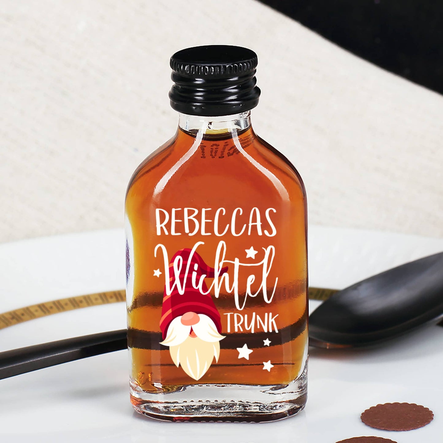 Schnaps "Wichteltrunk" mit personalisiertem Druck zu Weihnachten