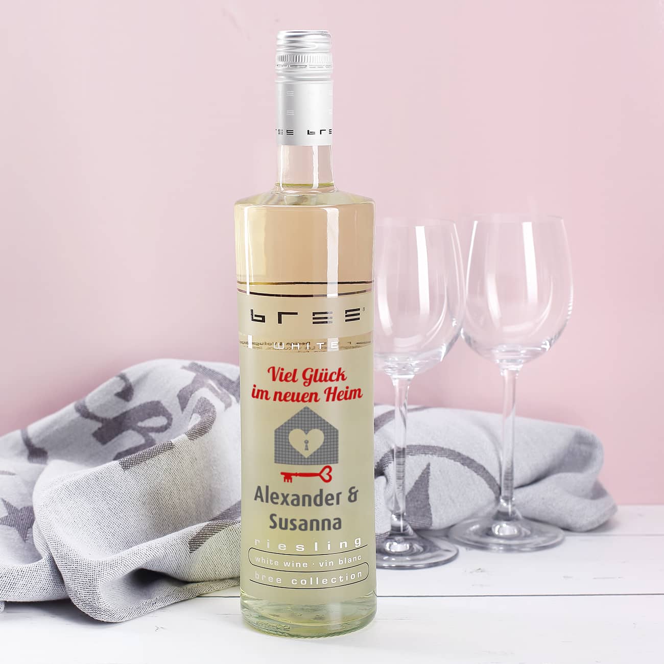 Weißwein Einzugsgeschenk mit Namen 