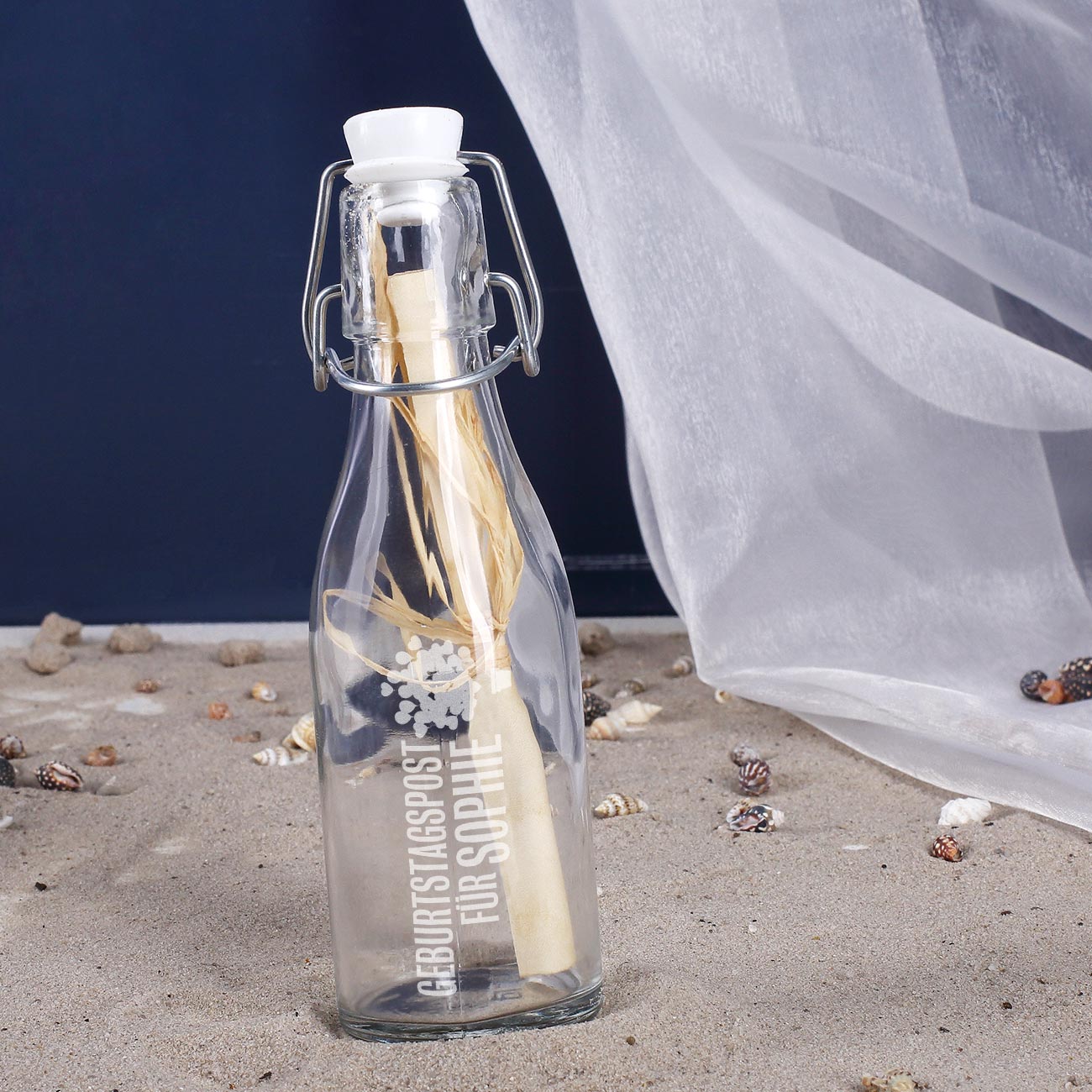 Personalisierte Flaschenpost zum Geburtstag mit Name in klein | Geburtstagsgeschenk mit Ballonmotiv