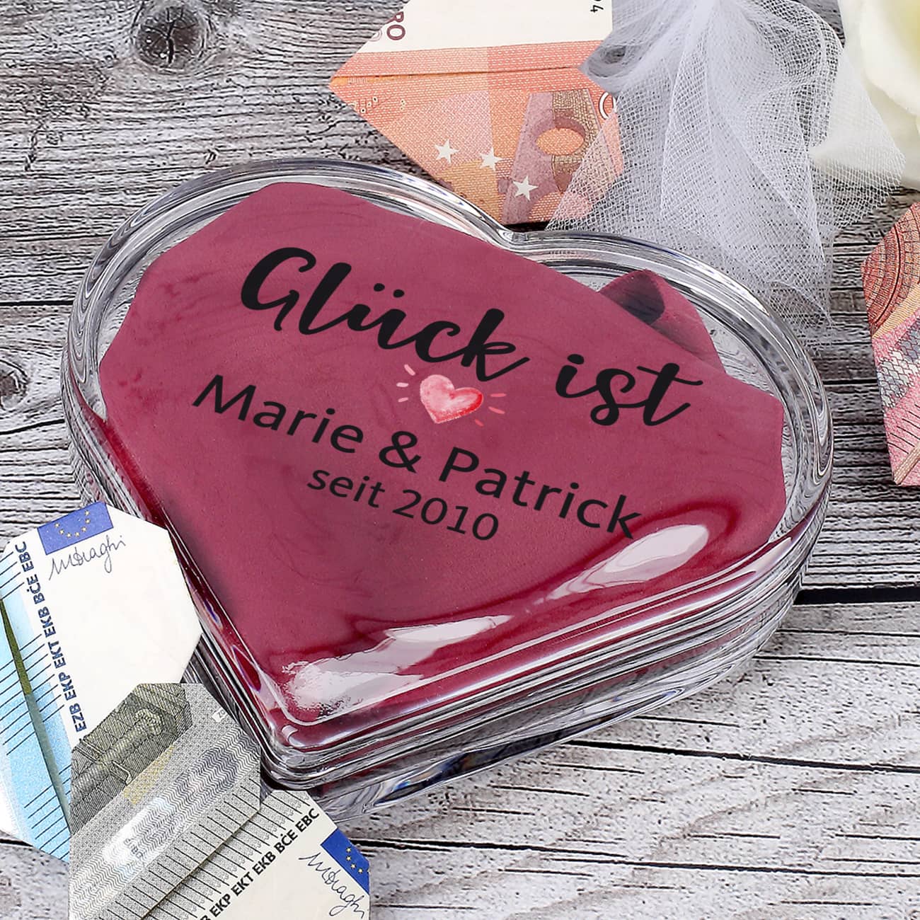 Glück ist... Herzdose aus Glas zum Valentinstag