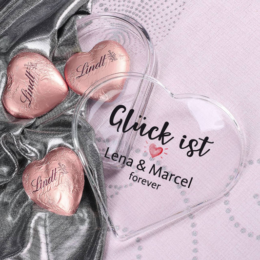 Glück ist... Herzdose aus Glas mit Ihrem Wunschtext bedruckt