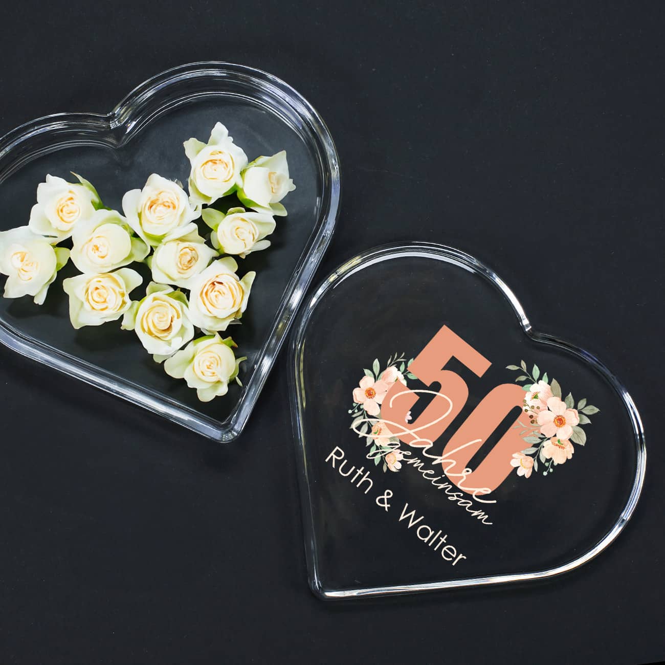 Glasdose als Geldgeschenk zur Goldenen Hochzeit