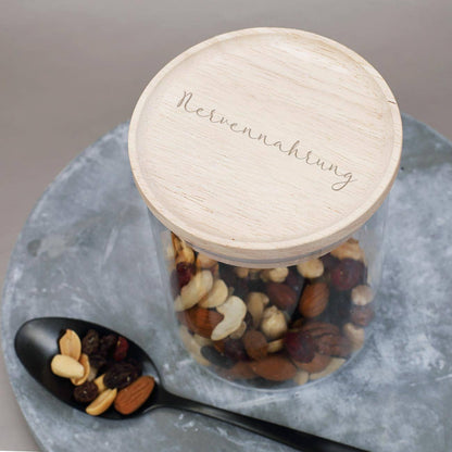 Glasdose mit besonderem Schriftzug nach Wunsch