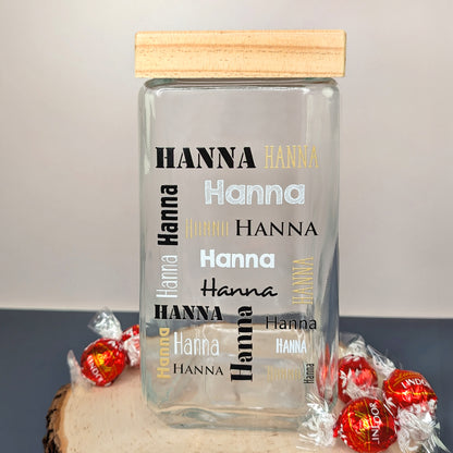 Glasdose mit personalisiertem Druck – Vorratsglas mit Bambusdeckel