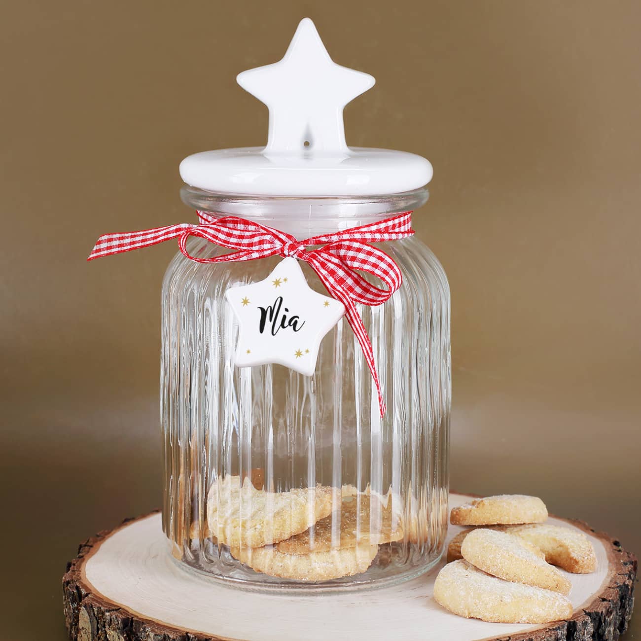 Glasdose für Kekse von Leonardo mit Sternanhänger und -deckel
