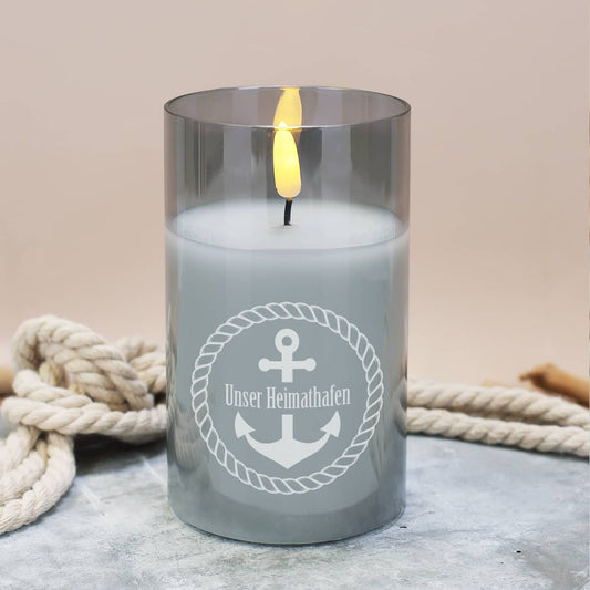 LED Kerze mit graviertem Glas mit Anker