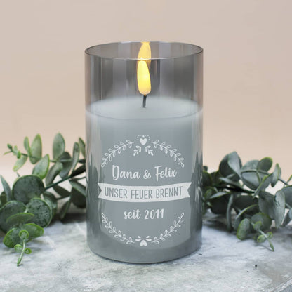 Flammlose Kerze mit graviertem Glas