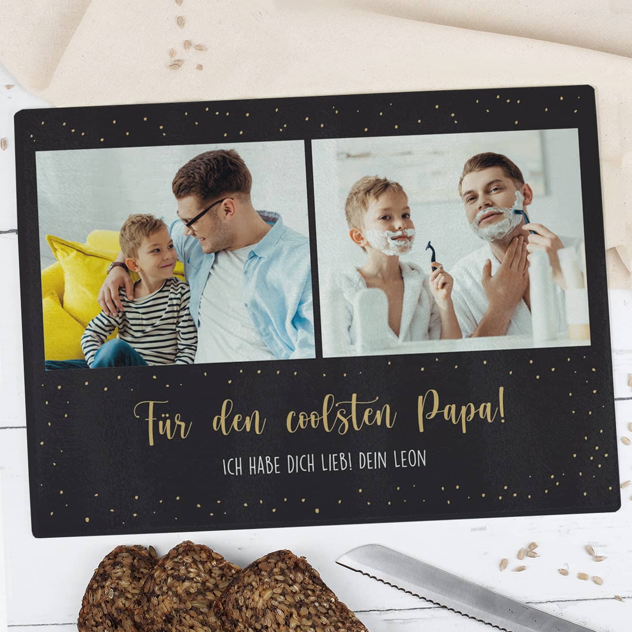 Glasschneidebrett zum Vatertag - mit Fotos und zwei Zeilen Text