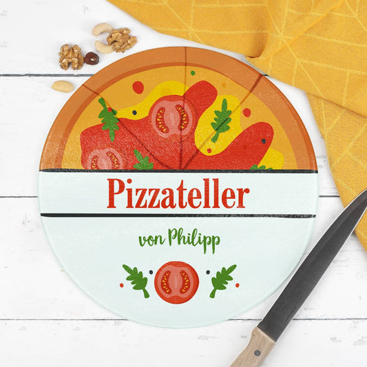 Pizzateller aus Glas mit Ihrem Text