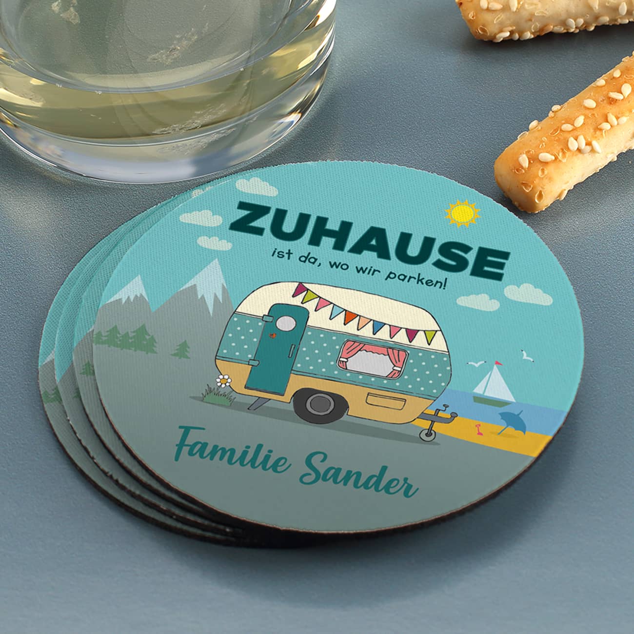 Zuhause ist da, wo wir parken - Gummi-Untersetzer für den Camping-Urlaub