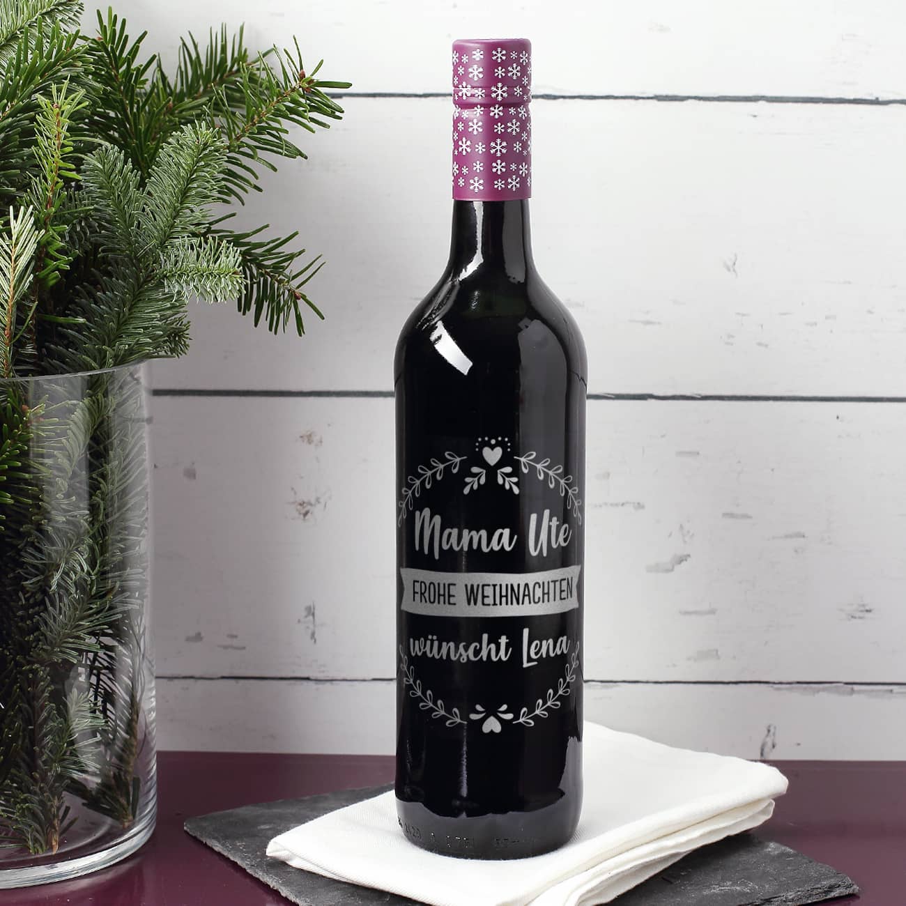 Glühwein mit 3 Zeilen Text graviert