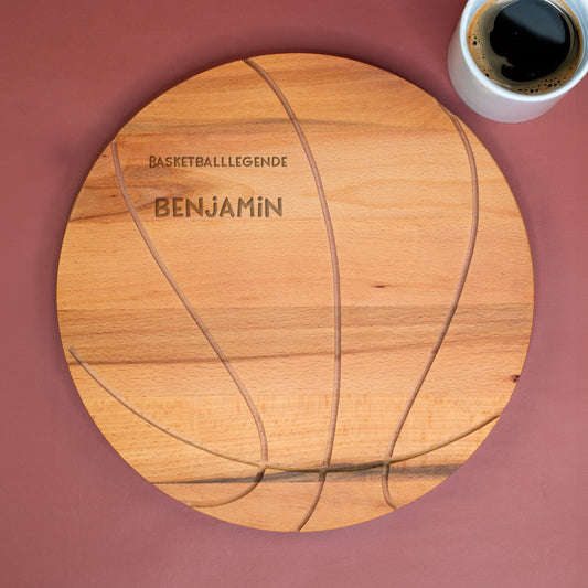 Basketball-Holzbrettchen aus Buche mit Gravur Basketballlegende Benjamin, Ansicht von oben