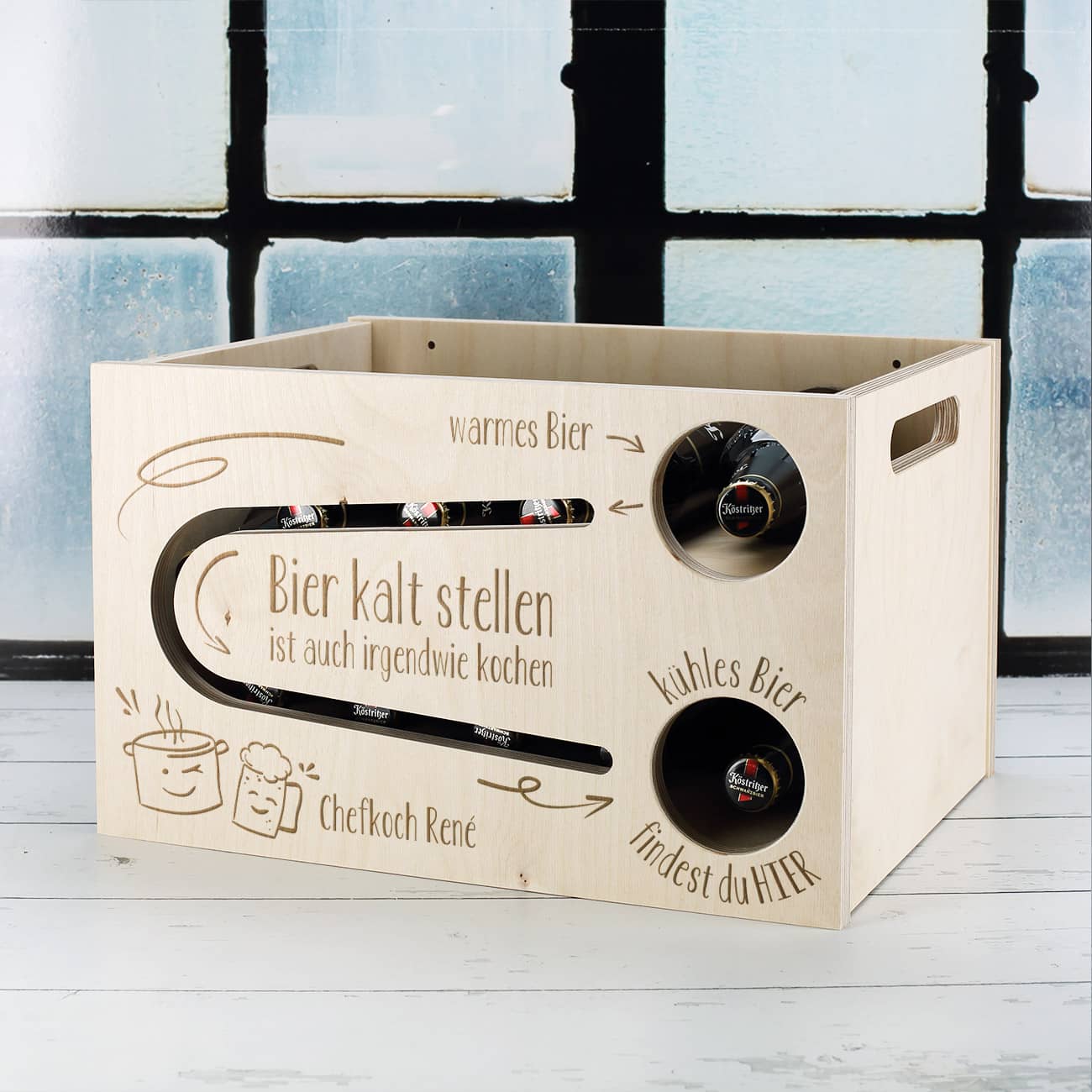 Witzige Bierrutsche aus Holz als Geschenk für Bierliebhaber