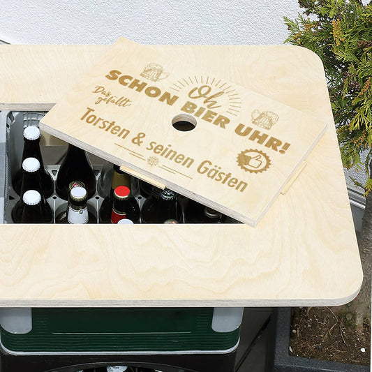 Oh schon Bier Uhr! Bierkasten - Stehtisch mit Wunschtext