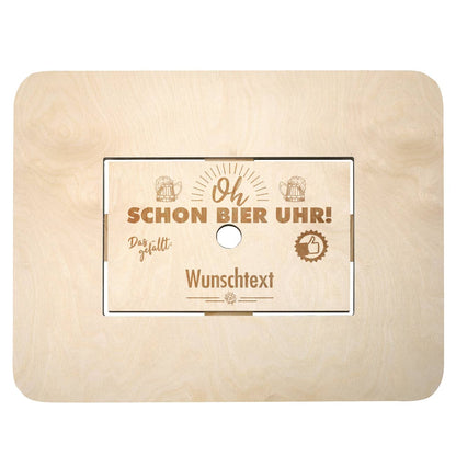 Bierkasten - Stehtisch mit Wunschtext graviert Oh schon Bier Uhr!