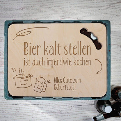 Deckel für Bierkasten aus Holz mit Griff und hochwertiger Gravur