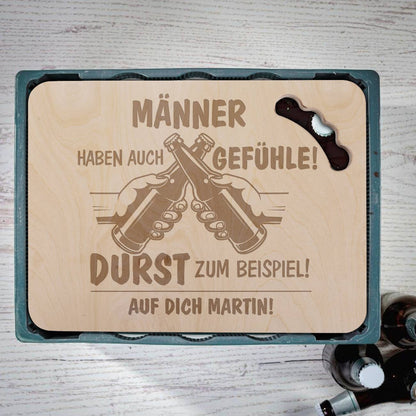 Deckel für Bierkasten aus Holz mit Griff und hochwertiger Gravur