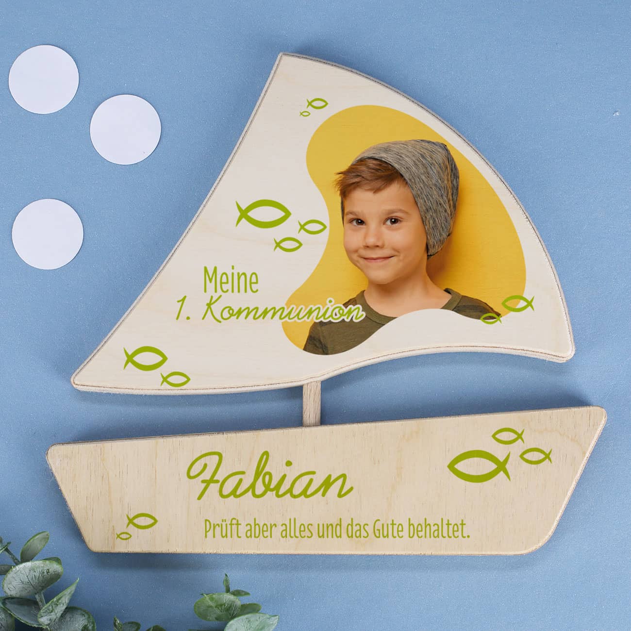 Boot aus Holz zur Taufe, Kommunion oder Konfirmation