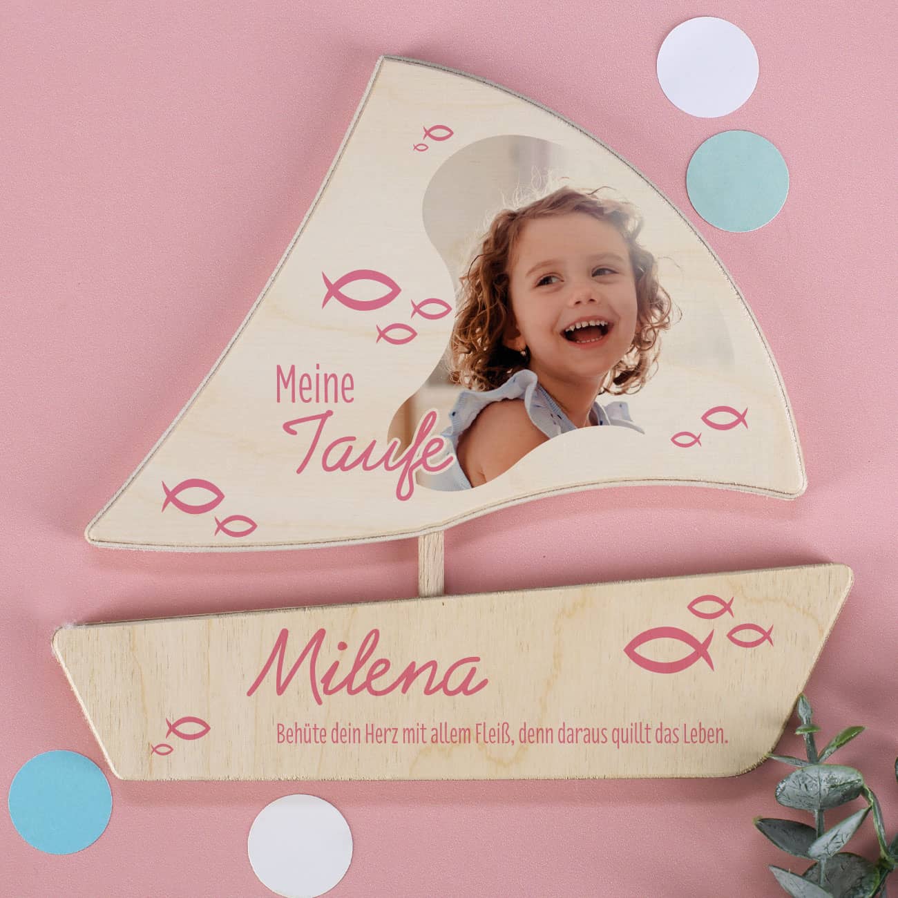 Tauf-Boot für Kinder mit Ihrem Foto und persönlichen texten bedruckt